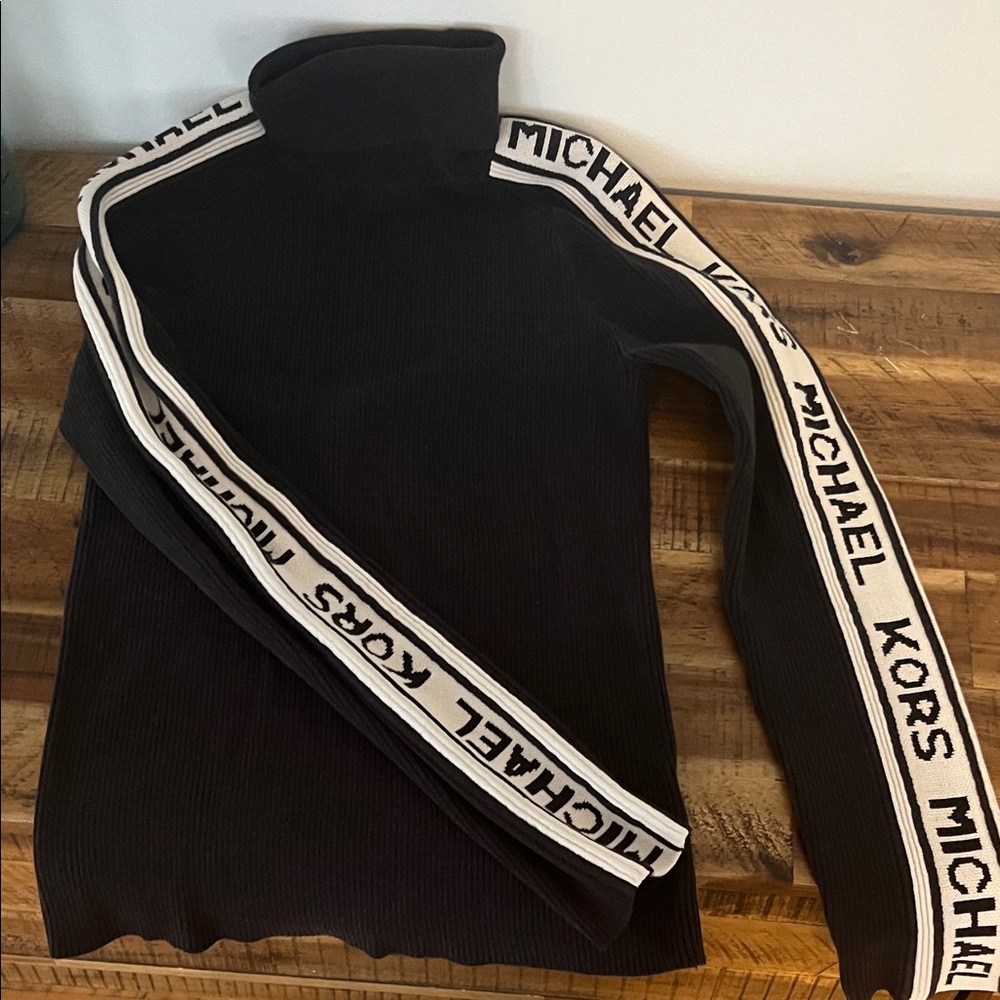 Michael Kors Black Turtleneck with Logo Stripes